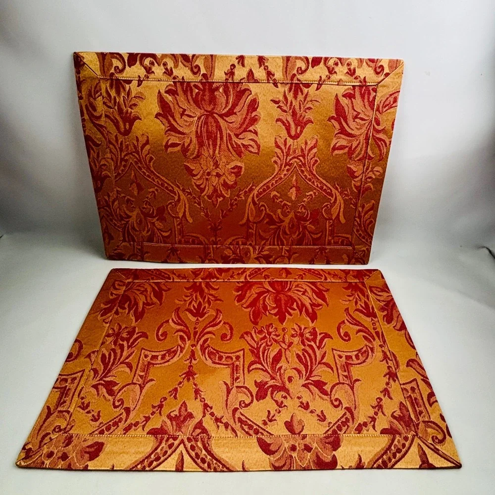 Waterford Floral Damask Placemat Set of 4 Gold Burgundy Jacquard Fabric 2004